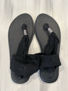 Sanuk Womens Size 9 Yoga Mat Sling Black Flip Flops Comfort Sandals Shoes